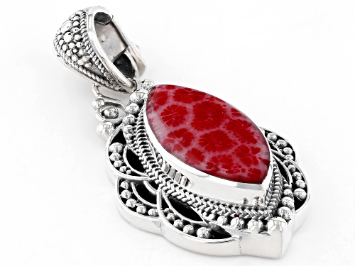 Artisan Collection of Bali™ 27x14mm Red Coral Sterling Silver Enhancer Pendant