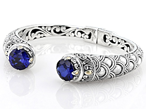 Artisan Collection of Bali™ Lab Blue Sapphire Sterling Silver With 18K Gold Accent Bracelet - Size 6.25