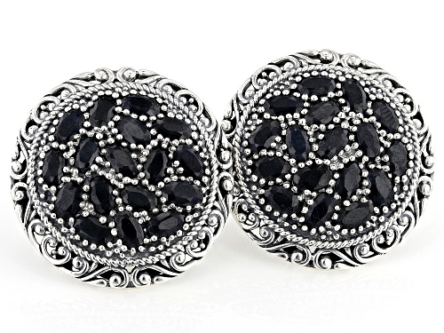 Artisan Collection of Bali™ 9.94ctw Black Sapphire Sterling Silver Button Earrings