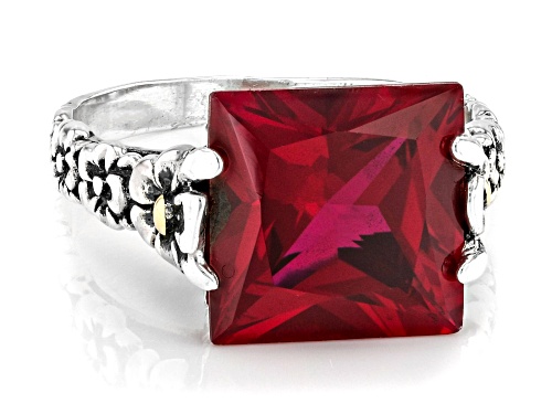 Artisan Collection of Bali™ 6.88ct Lab Created Ruby Sterling Silver & 18K Gold Accents Floral Ring - Size 9