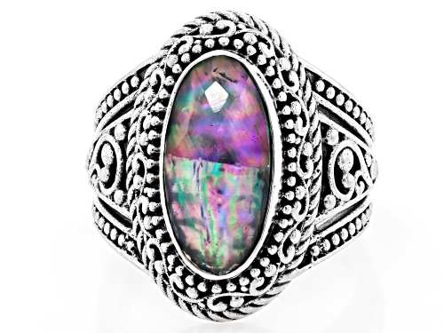 Artisan Collection of Bali™ 16x8mm Abalone Doublet Sterling Silver Scrollwork Ring - Size 6