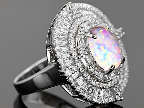 Bella Luce ® 4.32ctw Opal And White Diamond Simulants Rhodium Over Sterling Silver Ring - Size 5