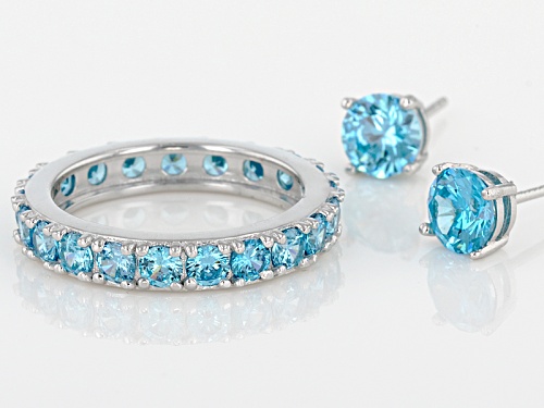 Bella Luce®Esotica™6.31ctw Neon Apatite Simulant Rhodium Over Sterling Silver Ring And Earrings