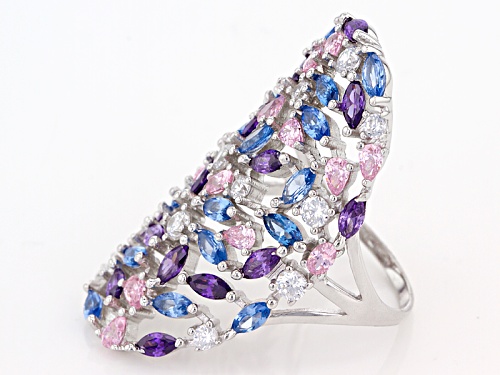 Bella Luce®8.07ctw Blue, Pink,Purple And White Diamond Simulants Rhodium Over Sterling Silver Ring - Size 7