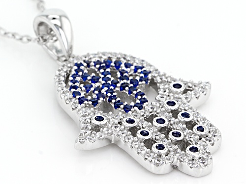 Bella Luce®1.15ctw Diamond Simulant And Lab Blue Spinel Rhodium Over Silver Hamsa Pendant With Chain