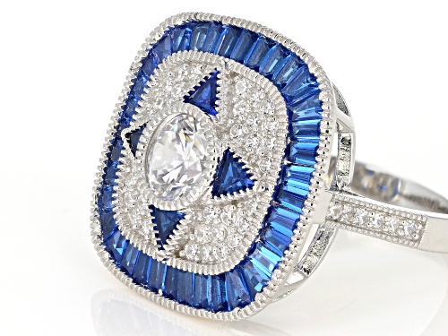 Bella Luce® 4.09ctw Blue Sapphire and White Diamond Simulants Rhodium Over Sterling Ring - Size 6