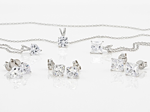 Bella Luce ® 13.72ctw Rhodium Over Sterling Silver Pendants With Chain And Earrings- Set Of 6