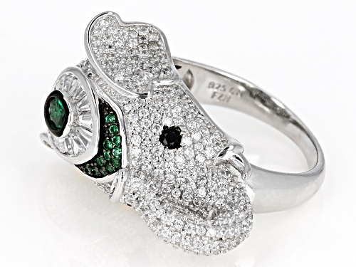 Bella Luce® 5.11ctw Emerald, Black and White Diamond Simulants Rhodium Over Silver Elephant Ring - Size 5