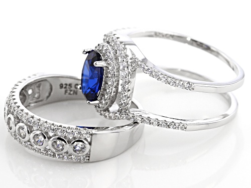 Bella Luce® 3.59ctw Diamond Simulant And Lab Created Blue Spinel Rhodium Over Silver Ring With Guard - Size 9