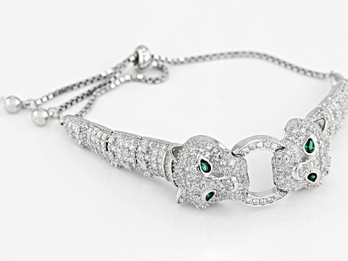 Bella Luce ® 5.88CTW Emerald & Diamond Simulants Rhodium Over Silver Adjustable Panther Bracelet