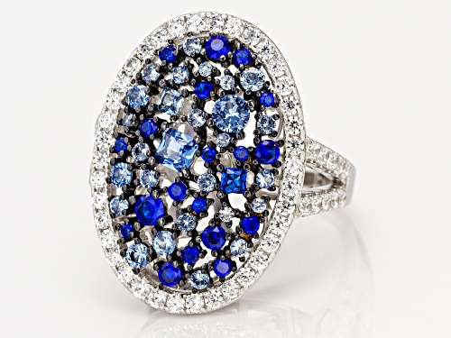 Bella Luce ® 2.99CTW Blue Sapphire, Blue & White Diamond Simulants Rhodium Over Silver Ring - Size 5