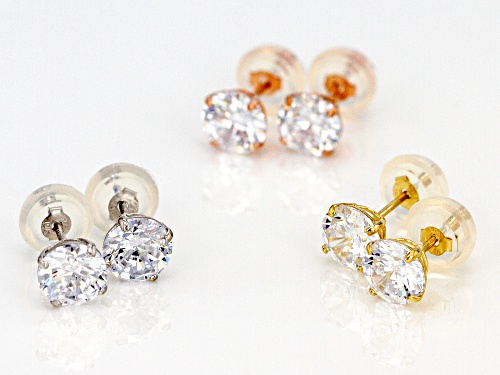 Bella Luce ® 4.51CTW White Diamond Simulant 10K Yellow, Rose, & White Gold Earrings Set Of 3