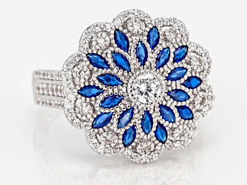 Bella Luce ® 2.21CTW Blue Sapphire & White Diamond Simulants Rhodium Over Sterling Silver Ring - Size 7