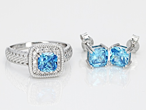 Bella Luce®4.24CTW Esotica™Neon Apatite White Diamond Simulants Rhodium Over Silver Ring & Earrings