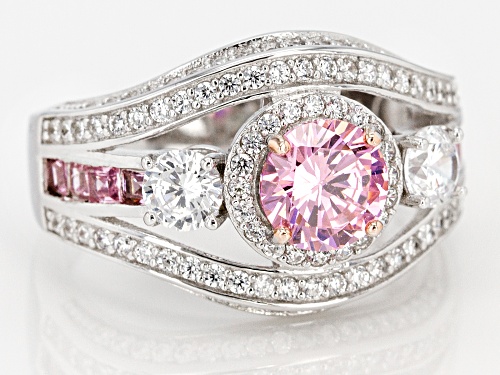Bella Luce ® 4.17CTW Pink & White Diamond Simulants Rhodium Over Sterling Silver Ring - Size 7