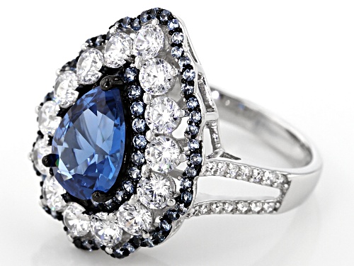 Bella Luce ® 6.32CTW Lab Created Blue Spinel And Diamond Simulant Rhodium Over Silver Ring - Size 5
