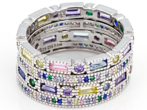 Bella Luce ® 4.10CTW Multicolor Gemstone Simulants Rhodium Over Silver Rings Set Of 4 - Size 6