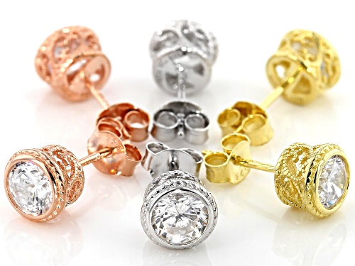Bella Luce®6.44ctw White Diamond Simulant Rhodium Over Silver & Eterno™Yellow/Rose Earring Set