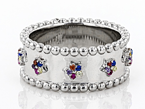 Bella Luce ® 0.40ctw Multicolor Gem Simulants And Lab Blue Spinel Rhodium Over Silver Band Ring - Size 6