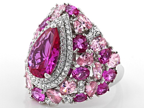 Bella Luce ® 15.81ctw Pink Sapphire And Pink And White Diamond Simulants Rhodium Over Silver Ring - Size 8