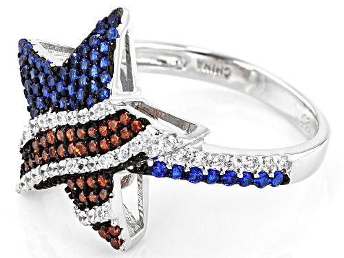 Bella Luce ® 1.24ctw Blue Sapphire, Ruby, And Diamond Simulants Rhodium Over Silver Star Flag Ring - Size 5