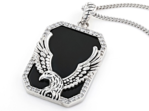 Bella Luce®15.61ctw Black Onyx And White Diamond Simuant Rhodium Over Silver Mens Pendant With Chain