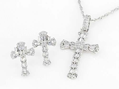 Bella Luce ® 2.86ctw Rhodium Over Silver Cross Pendant With Chain And Earrings (0.74ctw DEW)