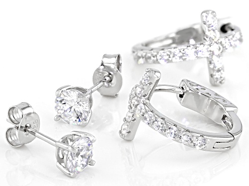 Bella Luce ® 2.35ctw Rhodium Over Sterling Silver Cross Hoop and Stud Earring Set (1.57ctw DEW)