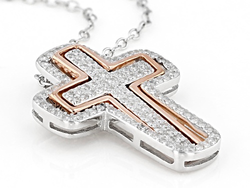 Bella Luce ® 0.80ctw Rhodium And 14K Rose Gold Over Silver Cross Pendant With Chain(0.56ctw DEW)