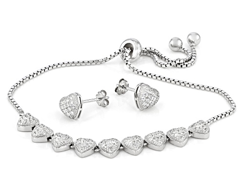 Bella Luce® 0.94ctw Rhodium Over Sterling Silver Heart Adjustable Bracelet and Stud Earrings Set