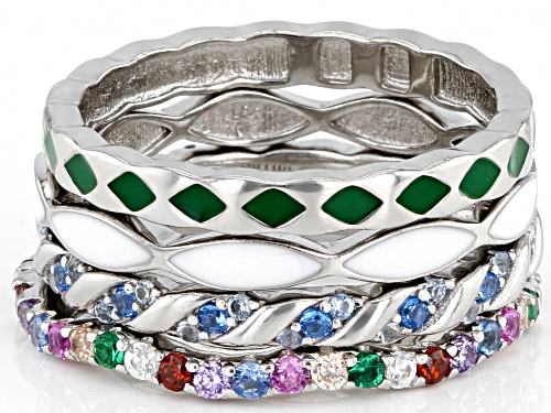 Bella Luce® 1.19ctw Multicolor Gem Simulants and Enamel Rhodium Over Sterling Silver Rings- Set of 4 - Size 7