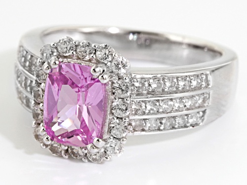 1.27ct Rectangular Cushion Lab Created Pink Sapphire With .70ctw White Zircon Sterling Silver Ring - Size 12