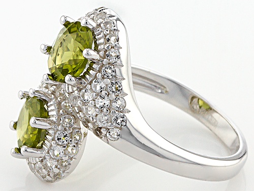 1.84ctw Round Manchurian Peridot™ With .95ctw Round White Topaz Sterling Silver Bypass Ring - Size 7