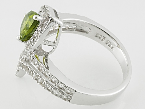 .93ct Pear Shape Peridot With .89ctw Round White Topaz Sterling Silver Bypass Ring - Size 8