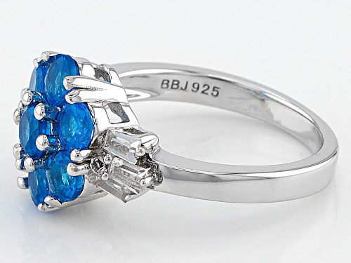 1.66ctw Round Neon Blue Apatite With .64ctw Baguette And Round White Topaz Sterling Silver Ring - Size 9