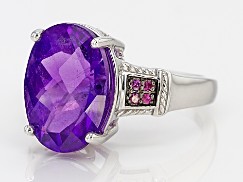 GEMSTV® 5.95ct Oval African Amethyst With .06ctw Round Purple Diamond Accents Sterling Silver Ring - Size 8