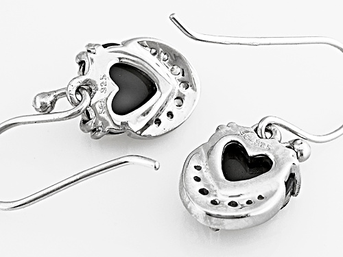 8mm Heart Shape Silver Color Drusy Quartz And .18ctw White Zircon Sterling Silver Dangle Earrings