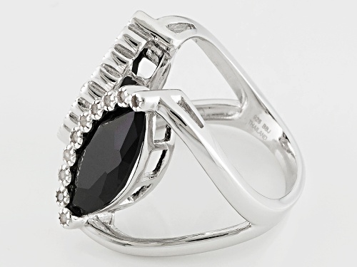 7.10ctw Marquise Black Spinel With .25ctw Round White Zircon Sterling Silver Ring - Size 7
