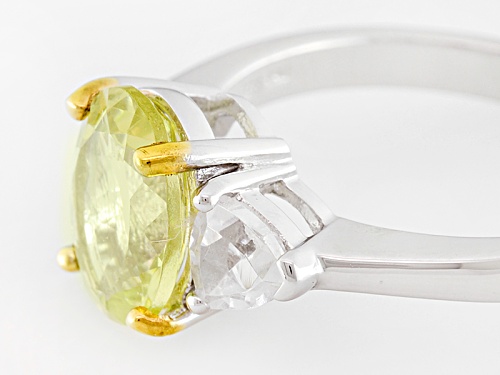1.67ct Oval Mexican Yellow Apatite And .51ctw Trillion White Topaz Sterling Silver Ring - Size 12