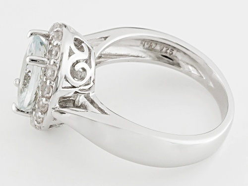 2.00ct Oval Brazilian Aquamarine With .80ctw Round White Zircon Sterling Silver Ring - Size 11