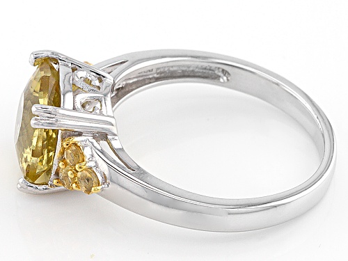 2.55ct Square Cushion Yellow Apatite And .22ctw Round Citrine Rhodium Over Sterling Silver Ring - Size 8