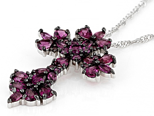3.72ctw Raspberry Rhodolite Rhodium Over Sterling Silver Cross Pendant With Chain