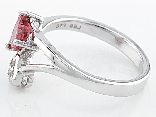 .63ct Heart Shape Rubellite Tourmaline And .04ctw Round White Topaz Sterling Silver Ring - Size 12