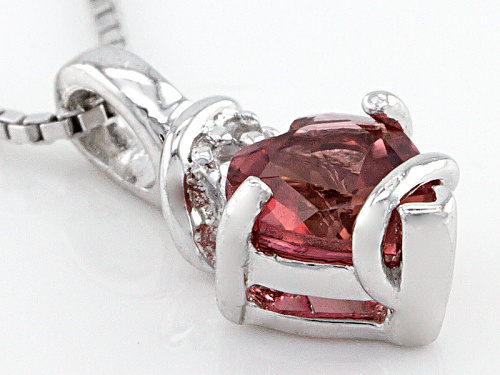 .61ctw Heart Shape Rubellite Tourmaline And .01ctw Round White Topaz Silver Pendant With Chain