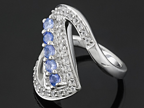 .60ctw Round Tanzanite With .72ctw Round White Topaz Sterling Silver Ring - Size 5