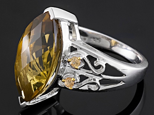 8.00ct Marquise Champagne Quartz With .16ctw Yellow Sapphire Rhodium Over Sterling Silver Ring - Size 8
