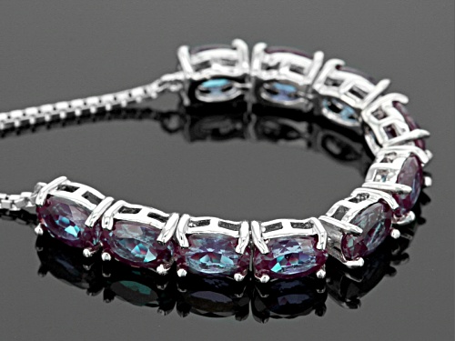 4.73ctw Oval Lab Created Color Change Alexandrite Rhodium Over Silver Sliding Adjustable Bracelet - Size 7.25