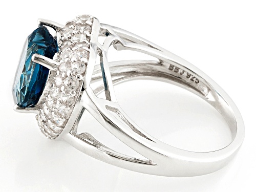 3.83ct Heart Shape London Blue Topaz With .94ctw Round White Zircon Sterling Silver Ring - Size 12