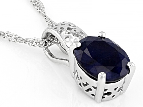 2.68ct Oval Blue Sapphire Rhodium Over Sterling Silver Solitaire Pendant With Chain