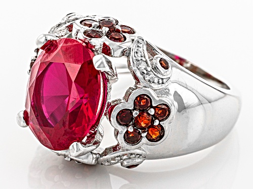 5.25ct Oval Lab Created Ruby,1.00ctw Vermelho Garnet™, .08ctw White Ziron Sterling Silver Ring - Size 11